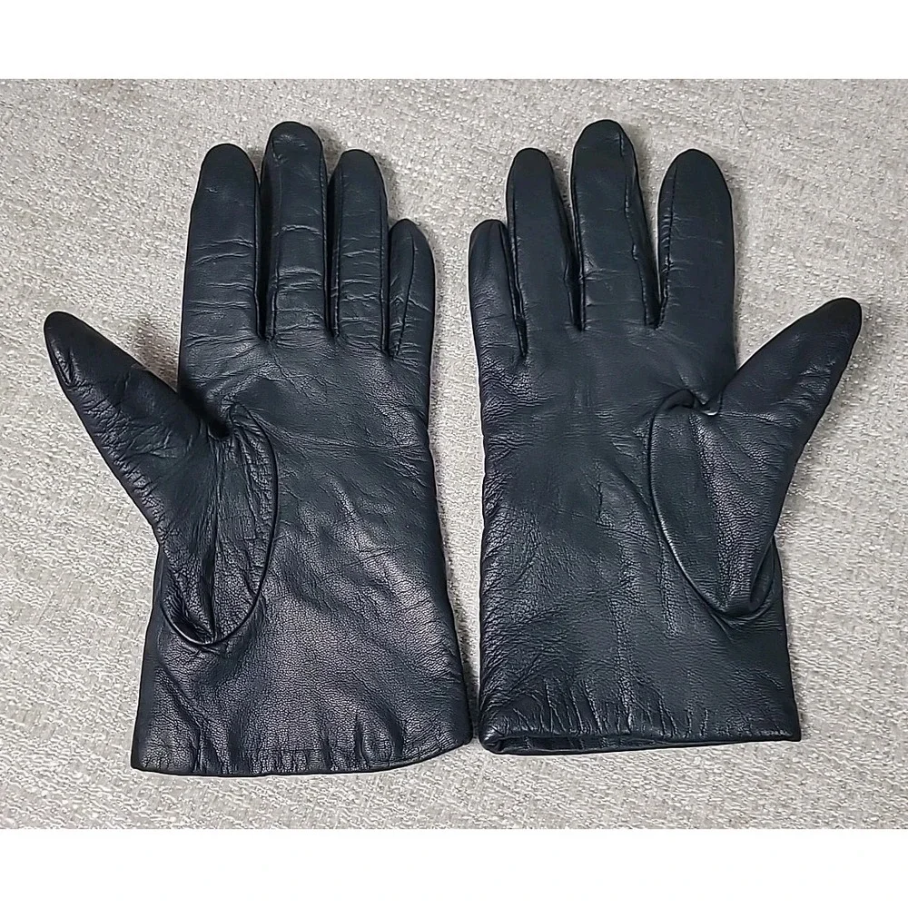VTG Fownes Gloves Womens Size 7 1/2 Black Leather‎ Lined Dress Classic Boho